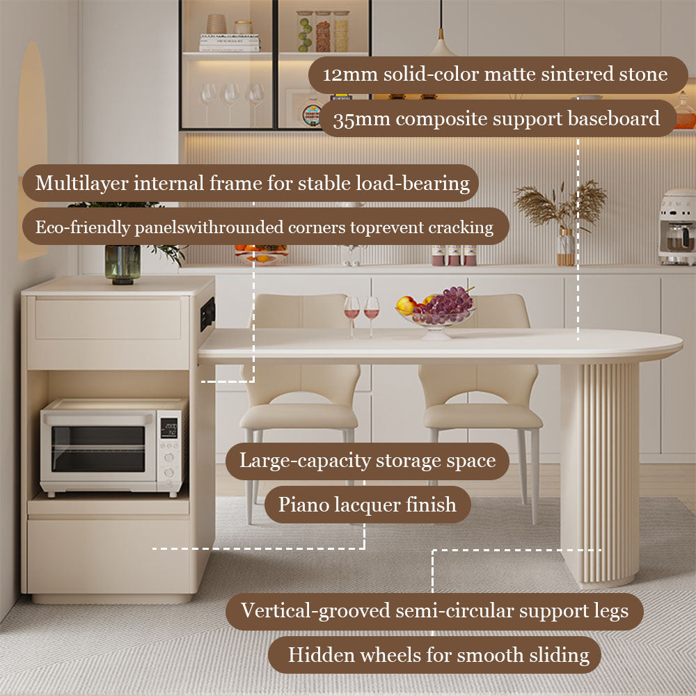 White Extendable Multi-Function Kitchen Island with Storage & Built-In Power Outlets