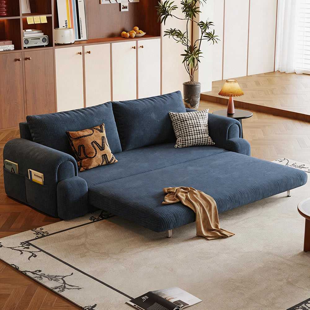 Modern Corduroy Convertible Sofa Bed Pull Out Sleeper Couch with Side Storage Pockets