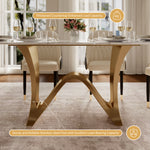 Load image into Gallery viewer, Square Dining Table with Sculptural Gold Base and Exquisite Marble-Look Surface for 4-6 People
