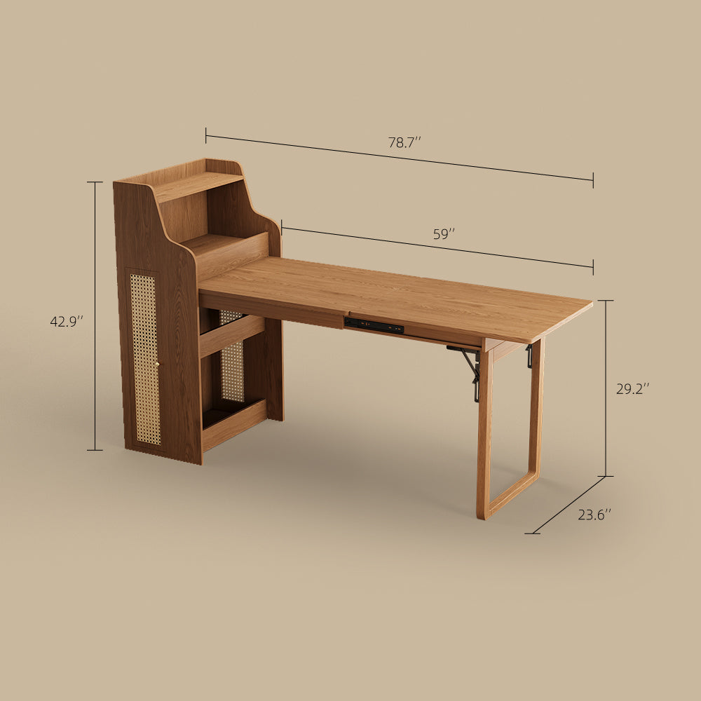 69'' Rattan Dining Cabinet Table Set Foldable Storage Multi-Chair Design Solid Wood Finish