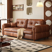 Modern Brown Faux Leather Sofa Bed Pull-Out 2-in-1 Convertible Sleeper Couch