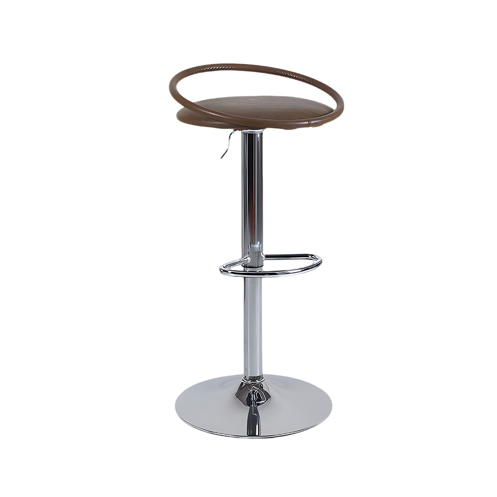 Modern Swivel Adjustable Bar Stool Set of 2 Brown Upholstered Seats Stainless Steel Base