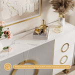 Load image into Gallery viewer, 62.4" Sleek Modern White and Gold Buffet Cabinet with Circular Accents
