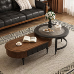 Load image into Gallery viewer, 46.8&quot; Nesting Coffee Table Set Water Ripple Glass Dual Side Drawer Walnut Vintage Style
