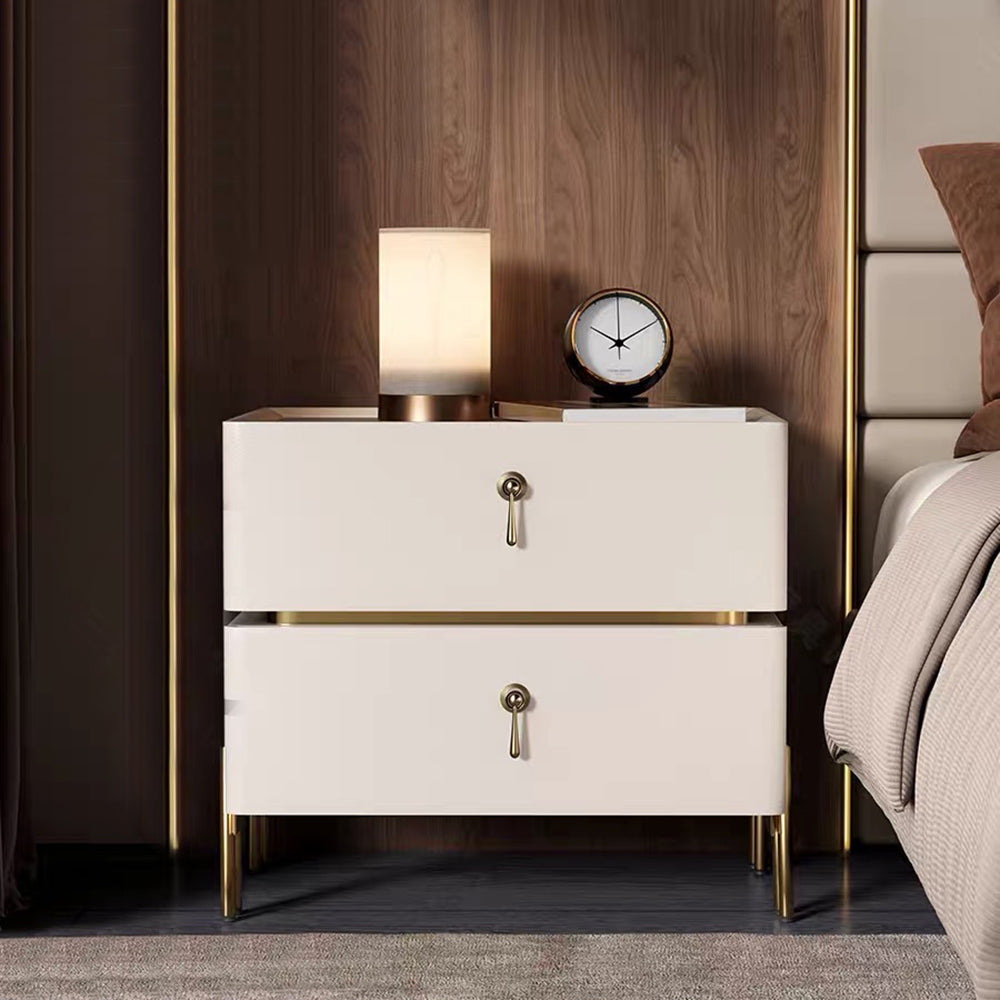Luxury Bedside Table with Textured Front Panels and Brass Accents