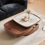 Load image into Gallery viewer, 34.7'' Modern Solid Wood Coffee Table with Marble Top Hidden Storage Rounded Minimalist Design
