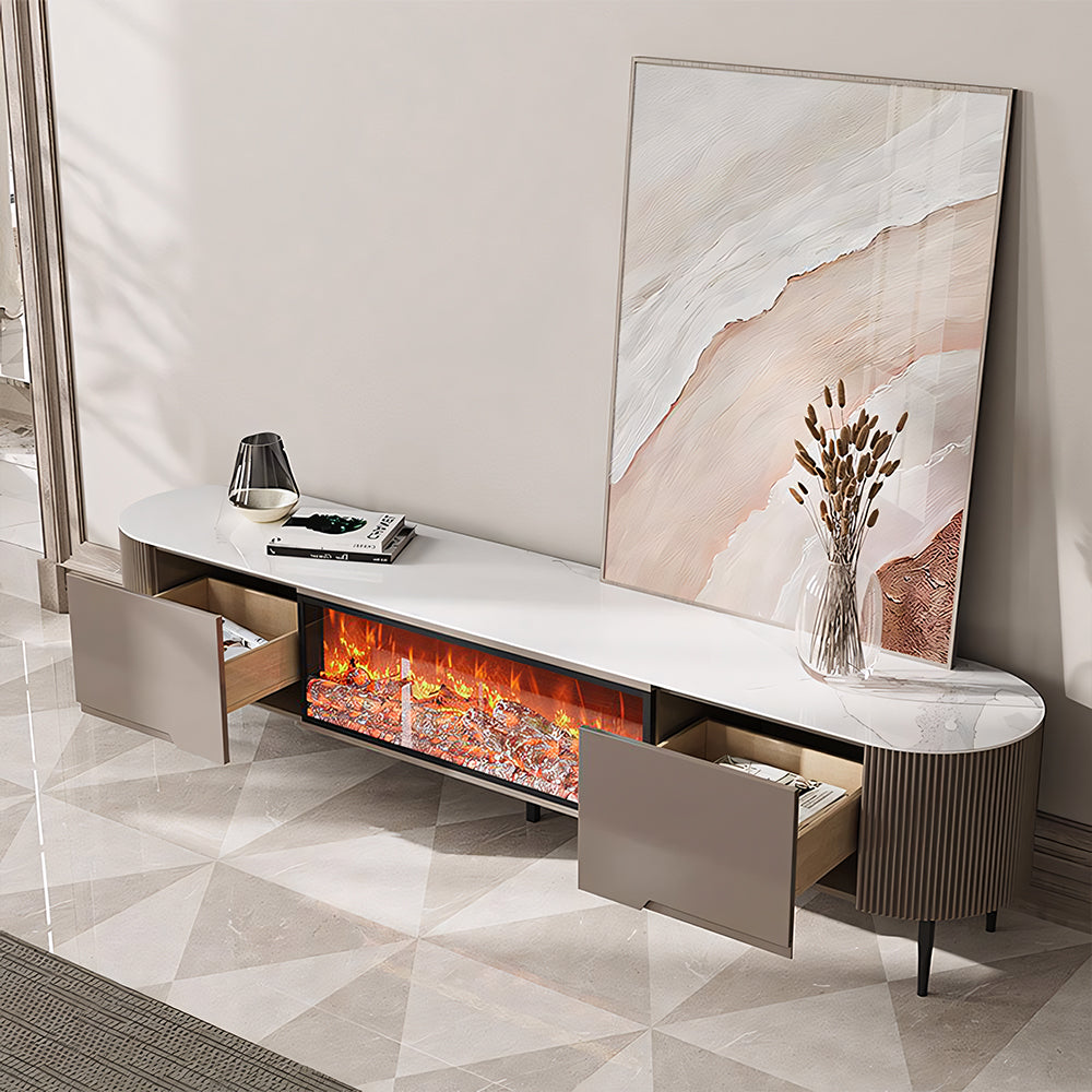 Contemporary Gray Electric Fireplace TV Stand with 3-Color LED Lights for 65 to 85-inch TVs