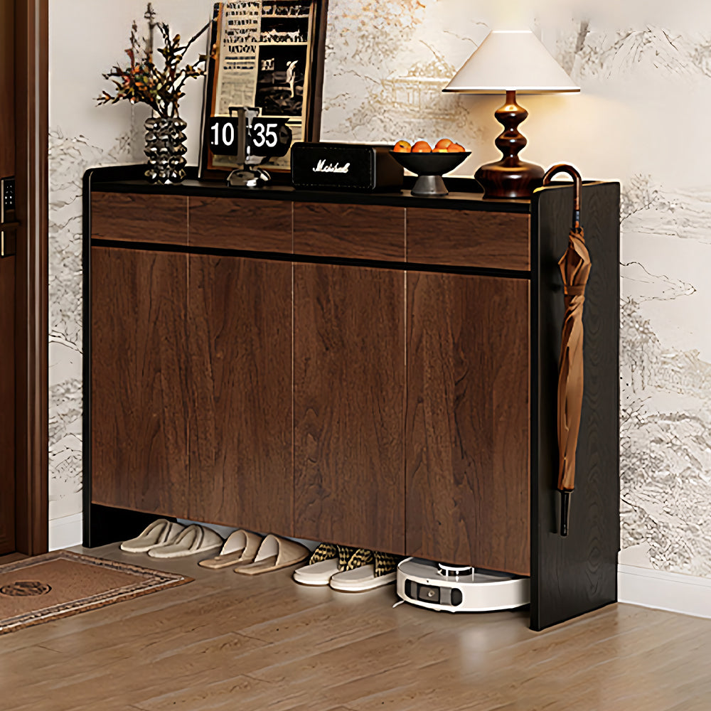 55.1'' Modern Walnut Shoe Cabinet with Drawers Hidden Shoe Storage Entryway Cabinet