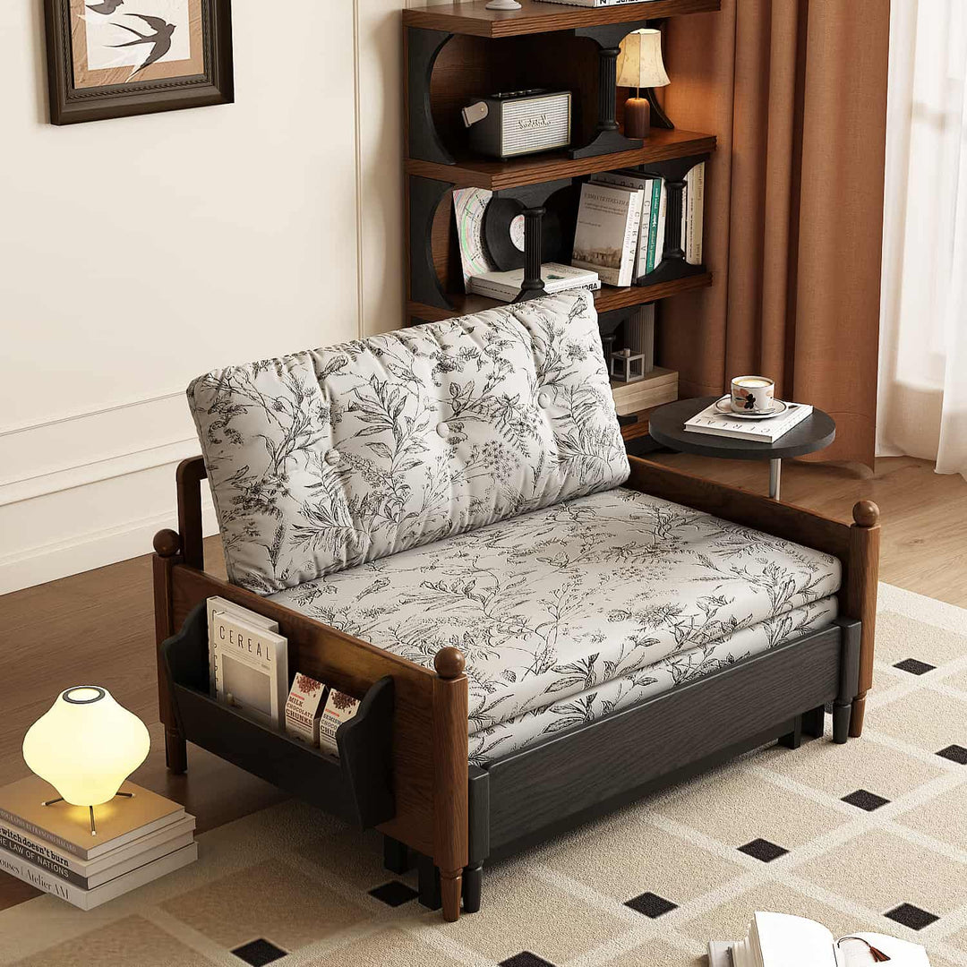 Convertible Sofa Bed with Storage Floral Print Fabric
