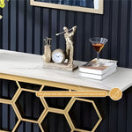 Load image into Gallery viewer, Elegant Honeycomb Base Console Table Contemporary Design with Luxurious Gold Accents
