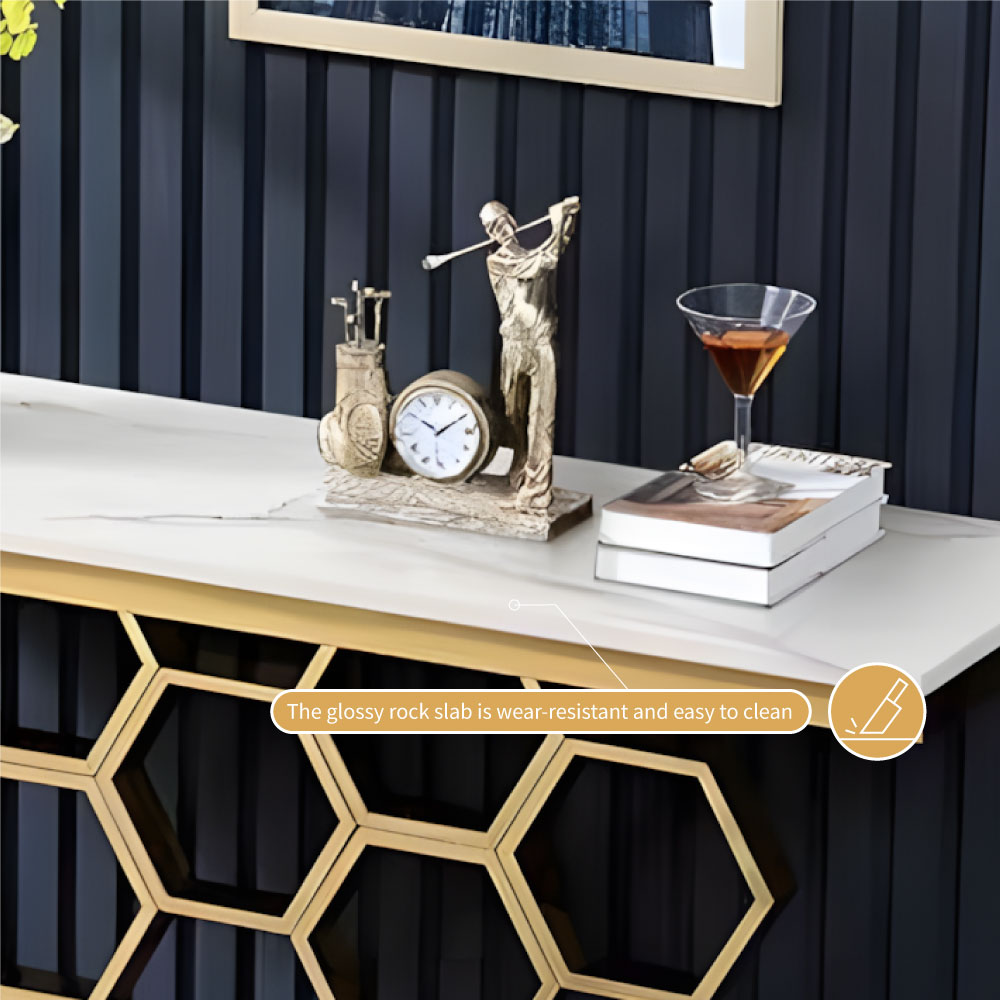Elegant Honeycomb Base Console Table Contemporary Design with Luxurious Gold Accents