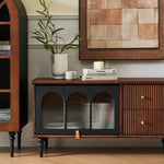 Load image into Gallery viewer, 70.87&quot; Mid-Century Ribbed TV Console Natural Red Oak Retro Wood Finish Fluted Design

