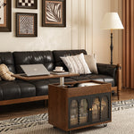 Load image into Gallery viewer, 26&#39;&#39; Vintage Rolling Coffee Table with Storage | Glass Paneled Cabinet Doors + Hidden Compartment + Compact Design
