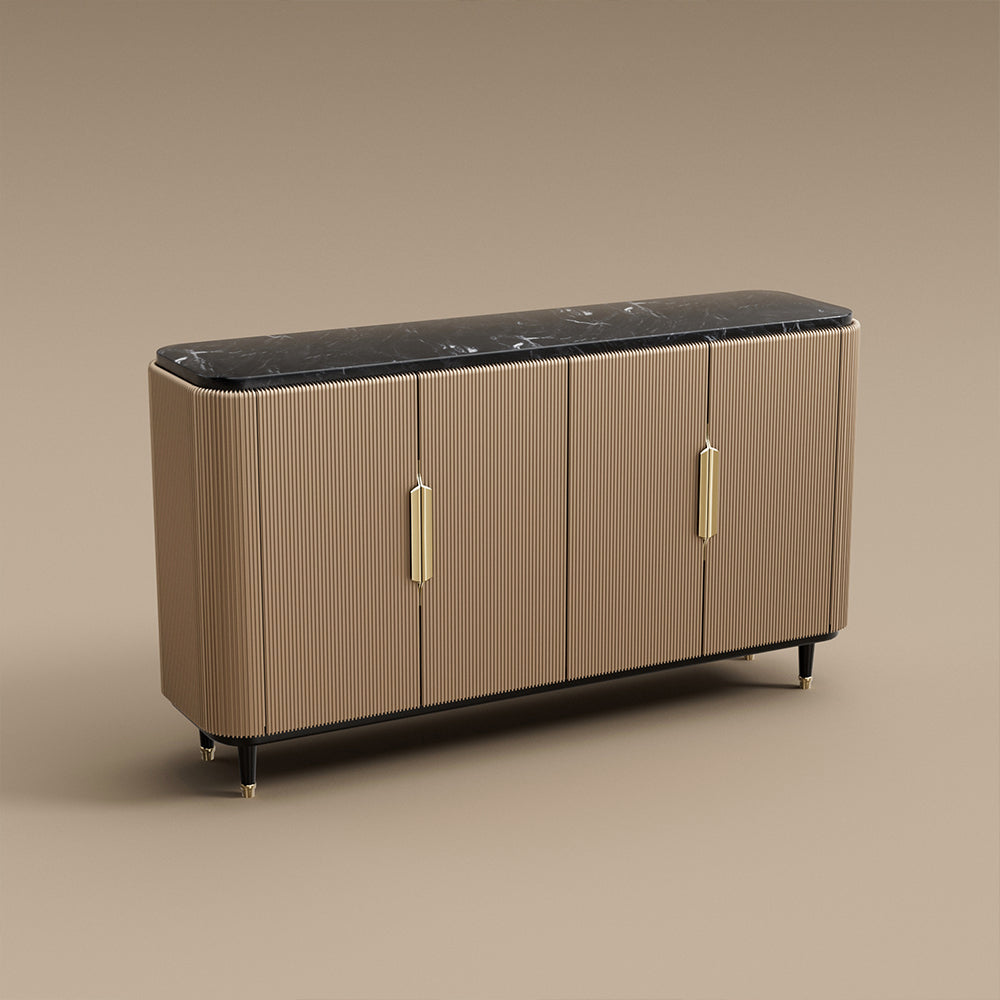 62.4'' Modern Luxury Elegant Gray and Gold Sideboard with Shelves