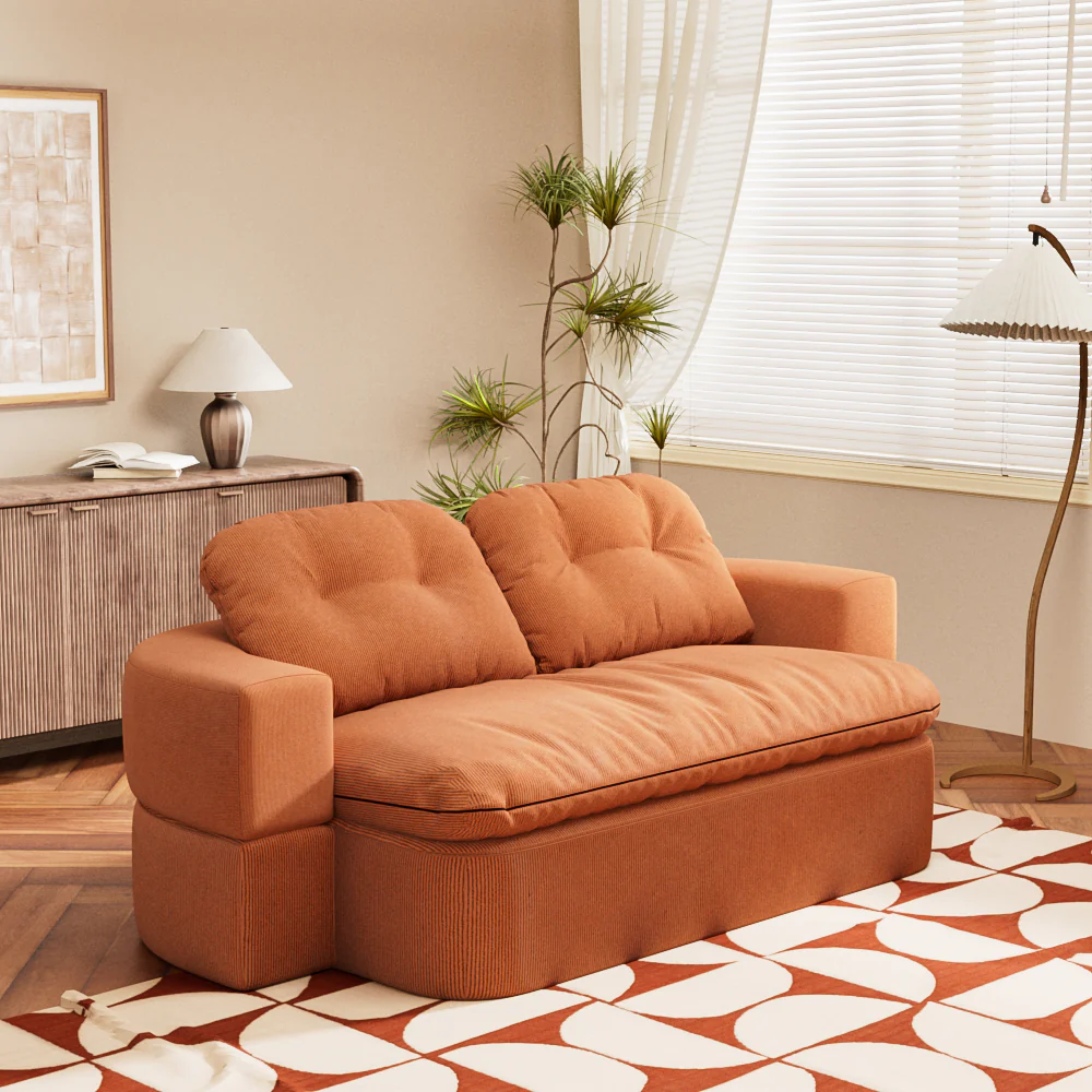 78.7" Compressed Loveseat Sofa Wrinkle-resistant Corduroy Lightweight Double Seat for Multi-scene Use