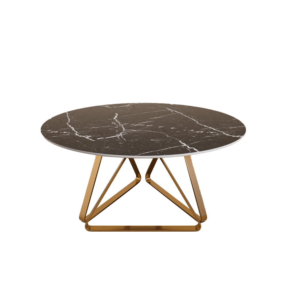 Round Marble Dining Table Modern Gold Metal Base with Lazy Susan
