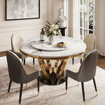 Load image into Gallery viewer, Round Dining Table Lazy Susan Marble Effect Ring Base Gold Accents Perfect for 4-6 People
