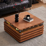 Load image into Gallery viewer, 29'' Square Walnut Coffee Table with Built-In LED Display Shelf
