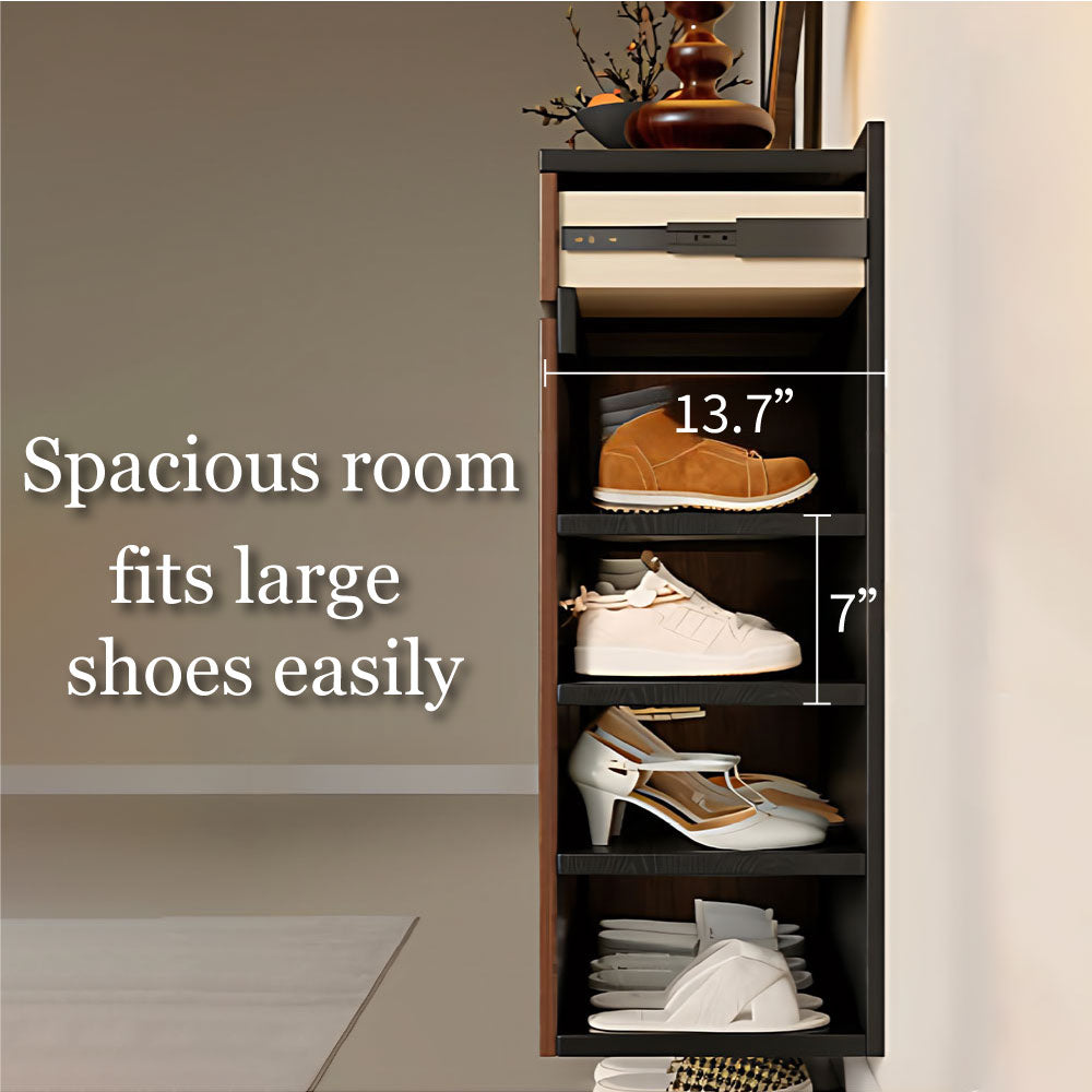 55.1'' Modern Walnut Shoe Cabinet with Drawers Hidden Shoe Storage Entryway Cabinet
