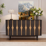 Load image into Gallery viewer, 55.1'' Modern Black &amp; Natural Wood Sideboard Cabinet with Decorative Slatted Doors

