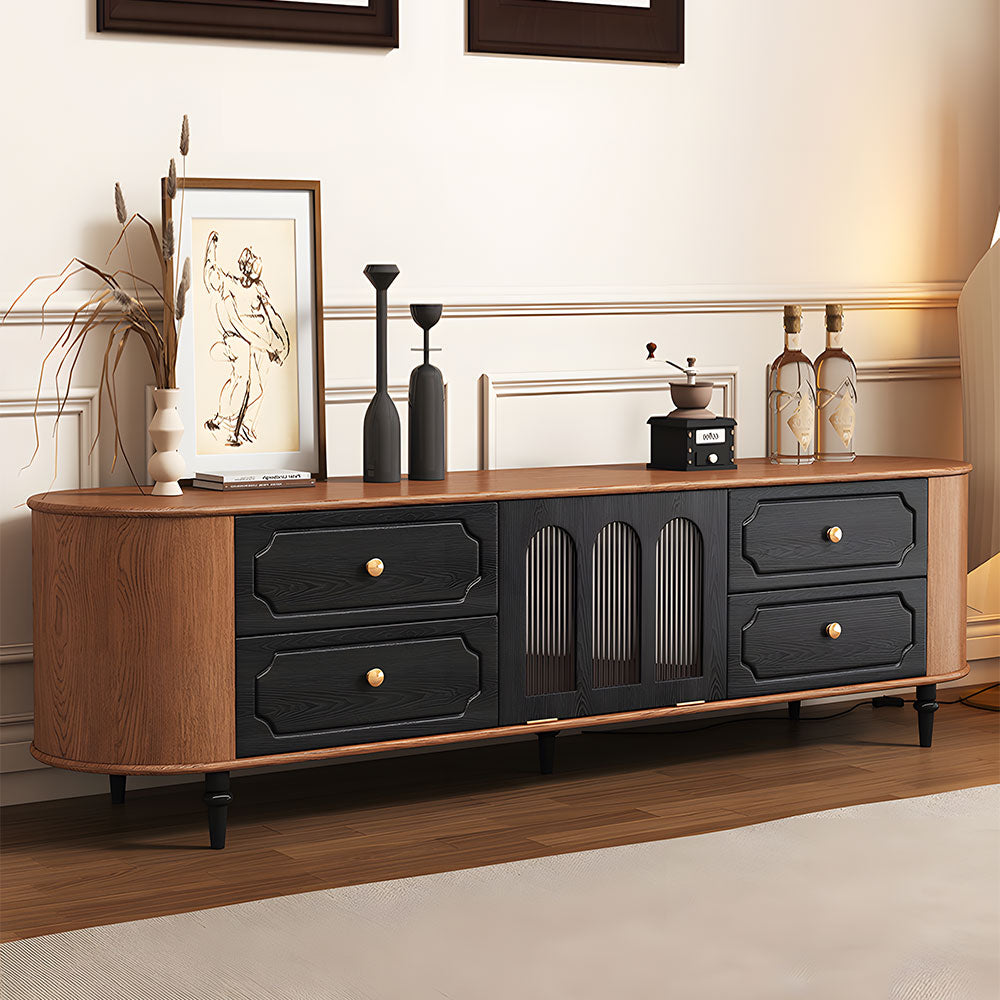 Modern TV Stand Black and Wood Color Spacious Storage