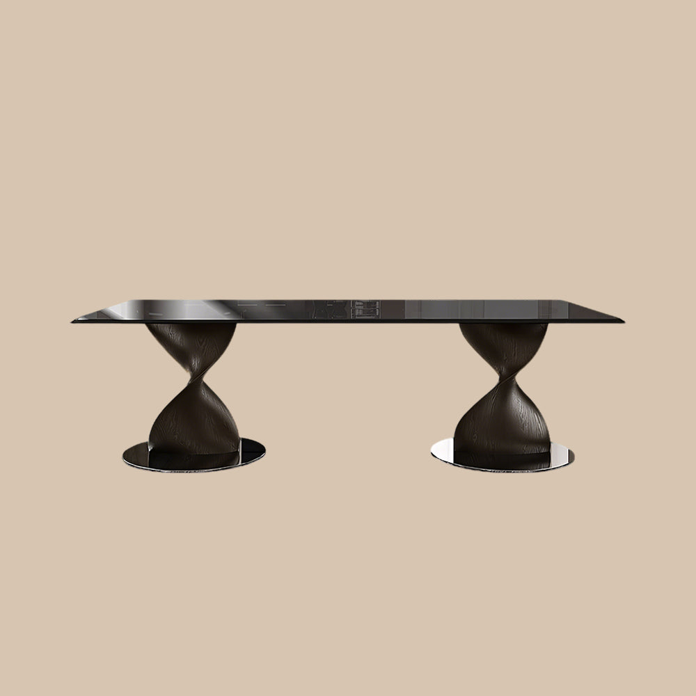70.8" Modern Square Dining Table with Tempered Glass Top Wooden Creative Base and Sleek Surface for 6 to 8 People