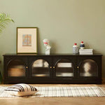 Load image into Gallery viewer, Modern Low-Profile TV Cabinet with Arched Glass Doors Freestanding Storage Console
