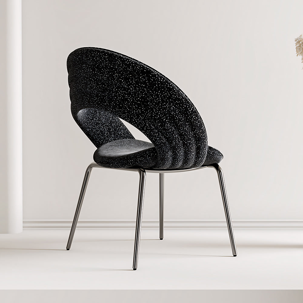 Modern Black Curved Dining Chair with Stainless Steel Legs Minimalist Accent Chair 1 Piece