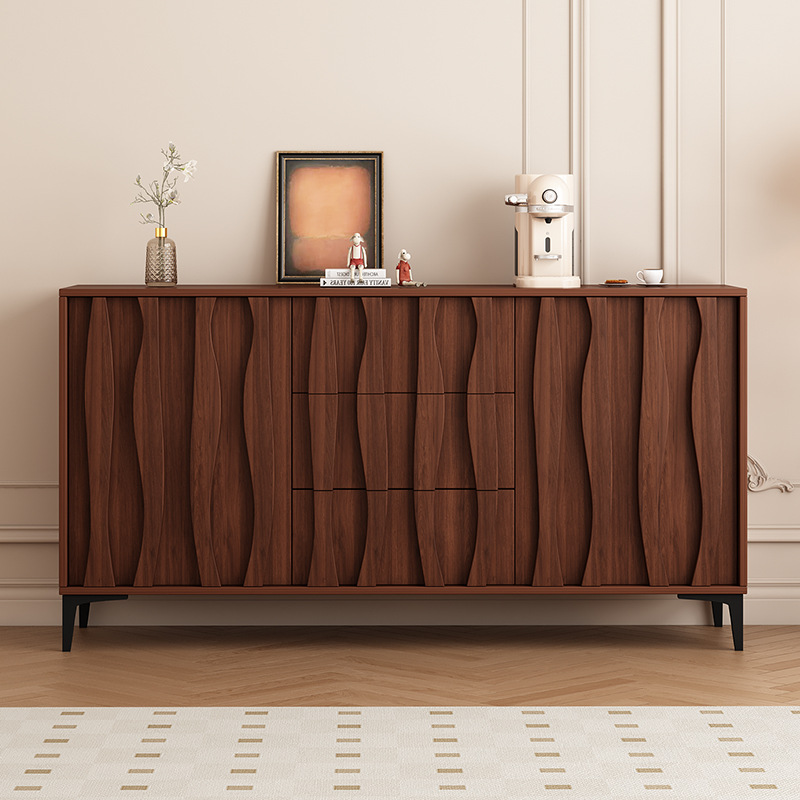Modern Walnut Sideboard with Sculpted Wave Panels and Minimalist Silhouette