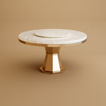 Load image into Gallery viewer, Luxurious Round Dining Table with Lazy Susa Ceramic Top Elegant Gold Accents Conical Base for 4-6 People
