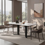 Load image into Gallery viewer, Modern White Sintered Stone Dining Table with Black Geometric Carbon Steel Base
