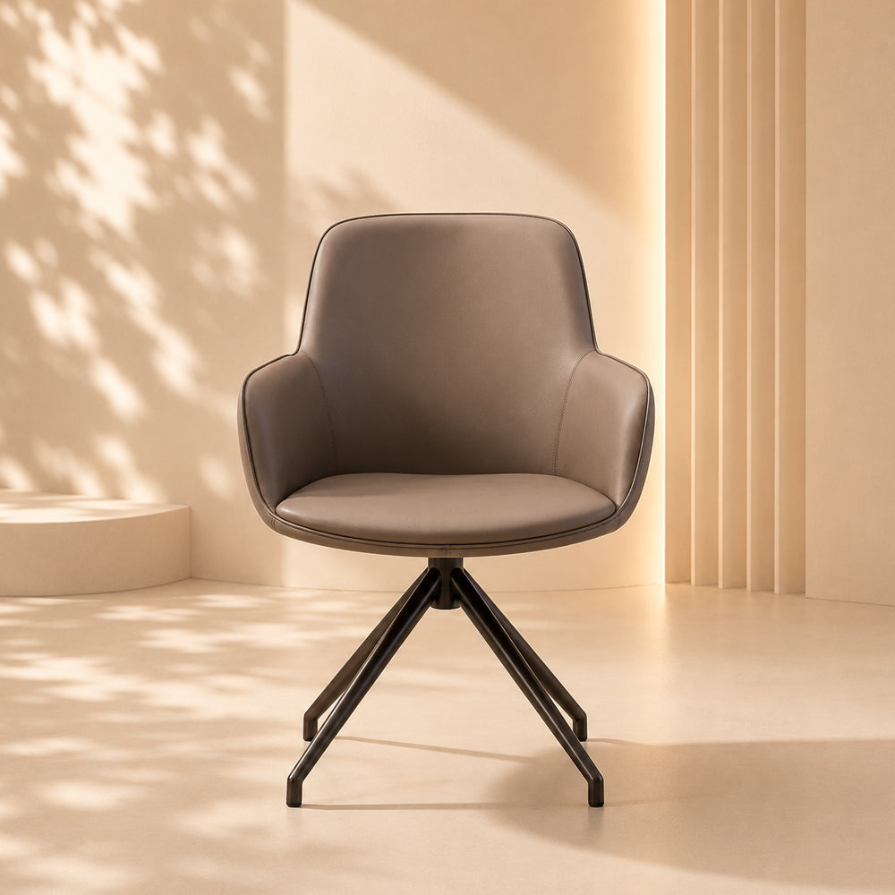 360 Swivel Microfiber Curved Arm Four Leg Metal Base Dining Chair