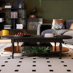 Load image into Gallery viewer, 55.9" Norwegian Jungle Print Arched Carved Oval Coffee Table With Drawer

