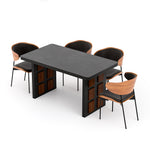 Load image into Gallery viewer, 54.6″/62.4″ Dining Table Solid Wood Artistic Geometric Base Two-Tone Contrast

