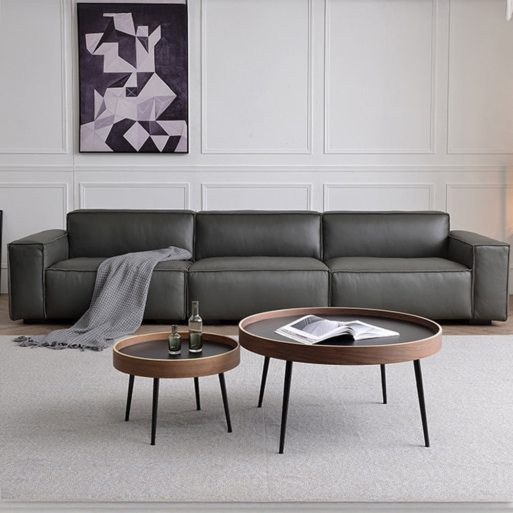 Modern Leather Sofa Boxy Low-Profile Design with Wide Arms