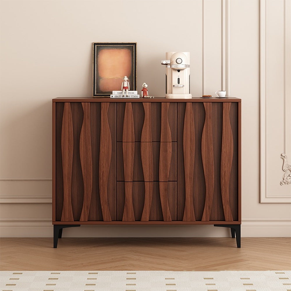 Modern Walnut Sideboard with Sculpted Wave Panels and Minimalist Silhouette