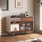 Load image into Gallery viewer, 59.1"/70.9" Modern Walnut Sideboard Cabinet with Fluted Glass Sliding Doors &amp; Open Storage
