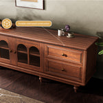 Load image into Gallery viewer, 78&#39;&#39; Neo-Chinese Style TV Cabinet Solid Wood Drawers Arch Glass Doors Elevated Storage Base
