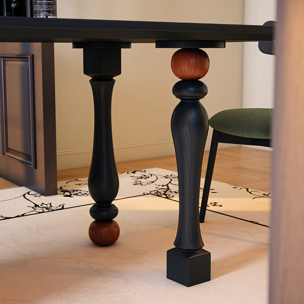 Modern Sculptural Dining Table Solid Wood Black Finish Pedestal Base Minimalist Dining Table