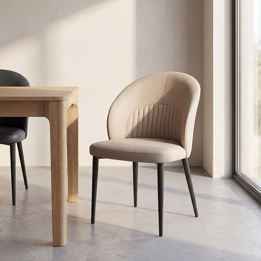 Contemporary Faux Leather Dining Chair with Curved Back Upholstered Seat Black Metal Legs 1 Piece