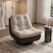 Modern Swivel Lounge Chair Upholstered Cushion Faux Leather Base Tufted Accent Chair Low Profile Design
