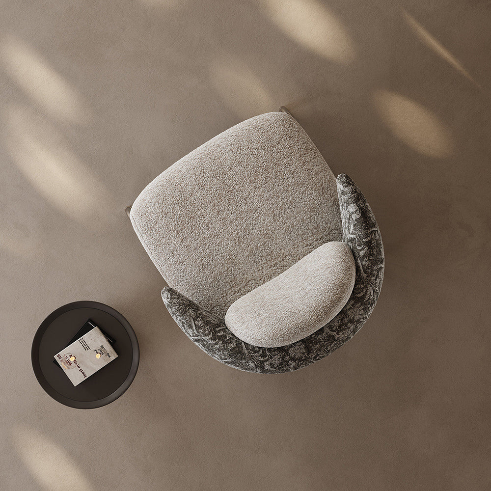 Modern Artistic Lounge Chair with Curved Back and Pattern Upholstered Accent Design