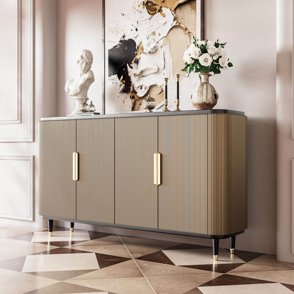 62.4'' Modern Luxury Elegant Gray and Gold Sideboard with Shelves