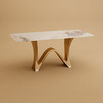 Load image into Gallery viewer, Square Dining Table with Sculptural Gold Base and Exquisite Marble-Look Surface for 4-6 People
