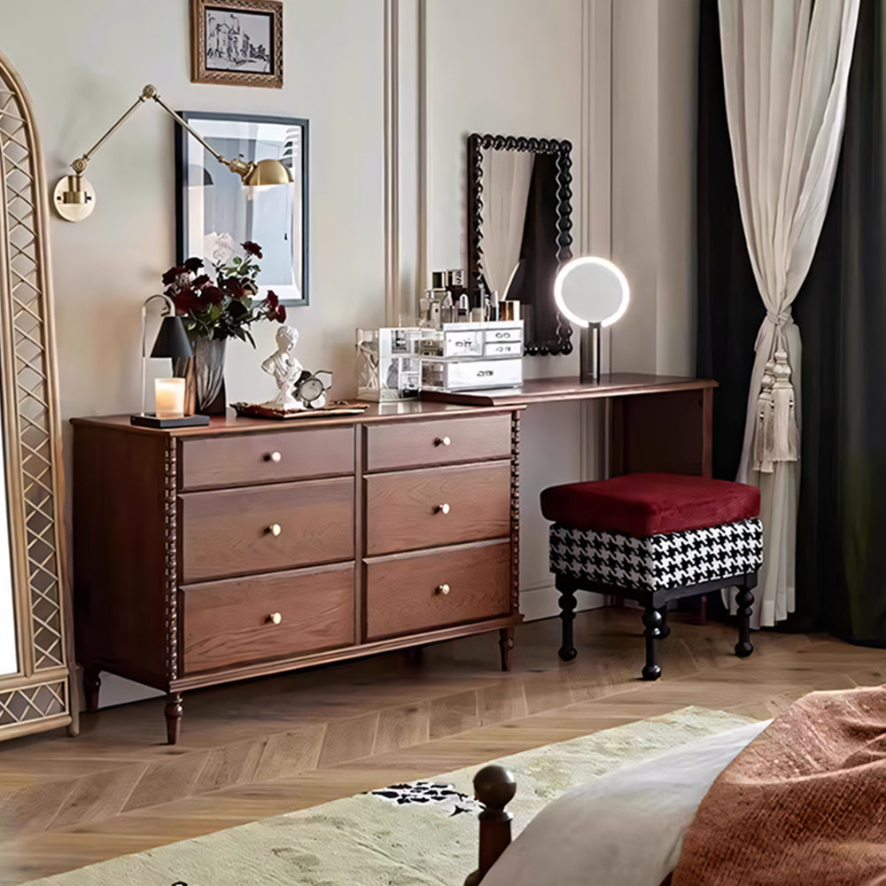 Solid Wood 6-Drawer Vanity Desk with Spacious Storage