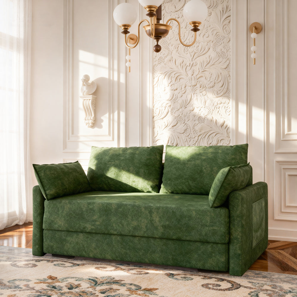 65.5" Sofa Convertible Sofa Bed Wrinkle-resistant Linen Lightweight Loveseat Wooden Armrest