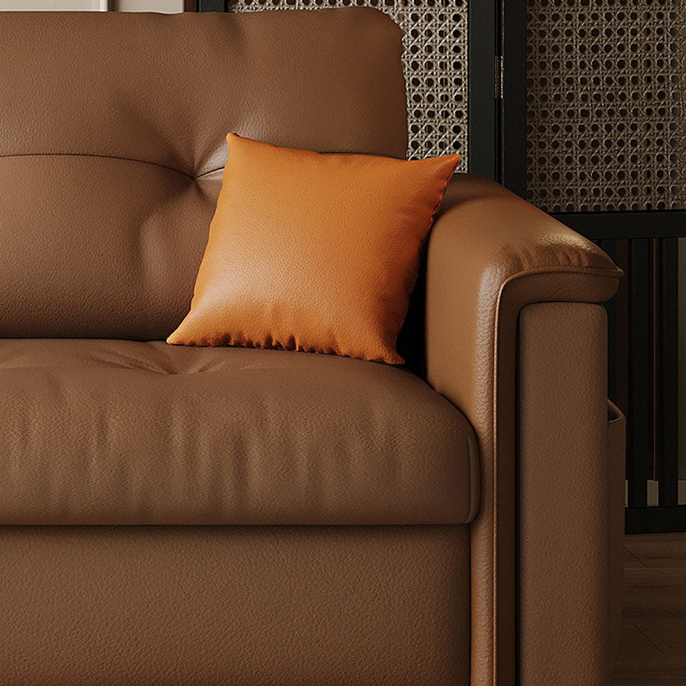 Modern Brown Faux Leather Sofa Bed with Storage Convertible Sleeper Couch