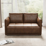 Load image into Gallery viewer, Modern Brown Faux Leather Sofa with Deep Cushions &amp; Clean Lines
