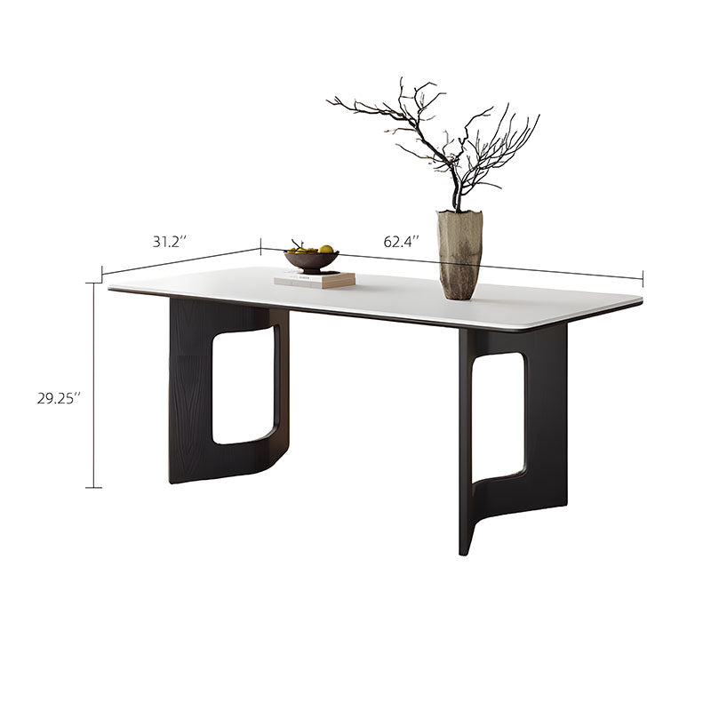 Rectangular Dining Table Solid Wood Legs Walnut Veneer Sintered Stone Top Modern Design