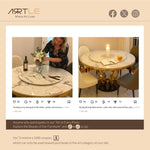 Load image into Gallery viewer, Round Dining Table Lazy Susan Marble Effect Ring Base Gold Accents Perfect for 4-6 People
